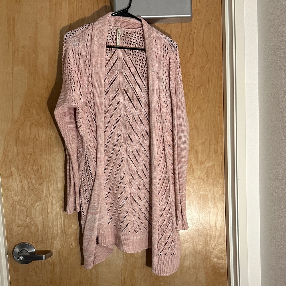 Elegant Pink Open-Knit Women's Cardigan